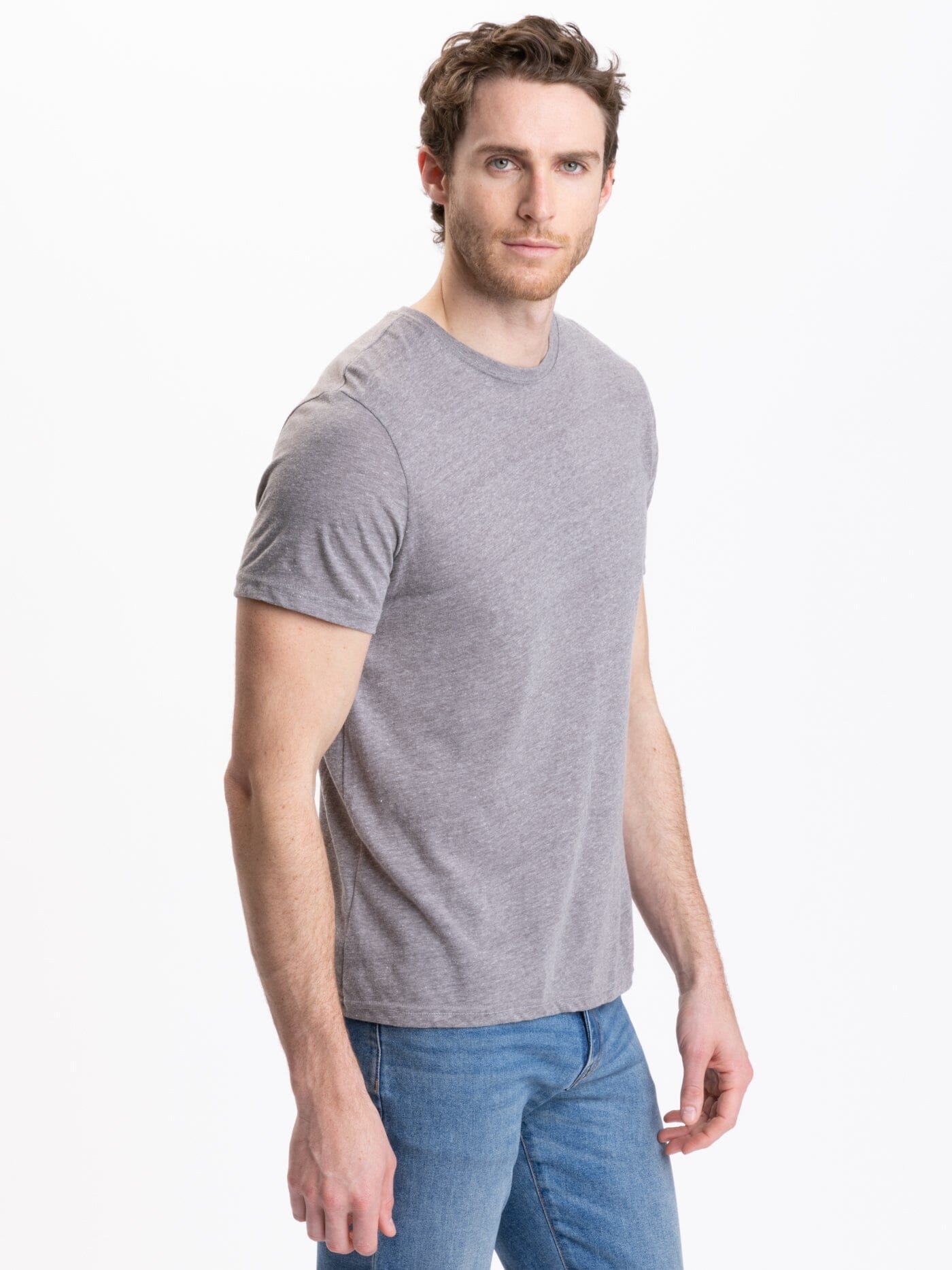 Crew – Grey Triblend Threads Thought Tee Heather 4 Neck in