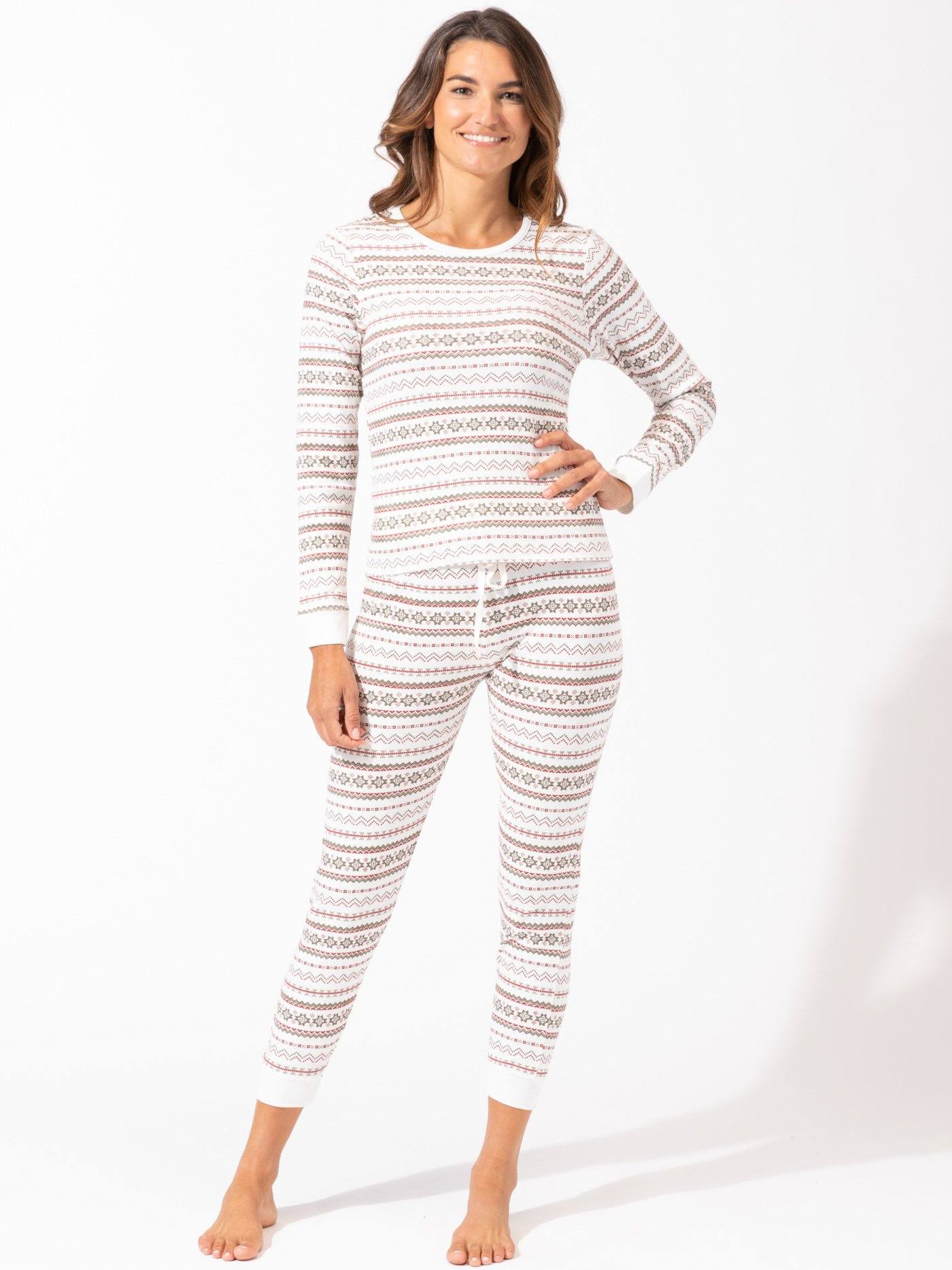Mae Women's Sleepwear Thermal Pajama Set: Reindeer Fair Isle