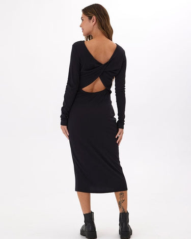 Mira Feather Rib 2-Way Twist Long Sleeve Midi Dress Threads 4 Thought 