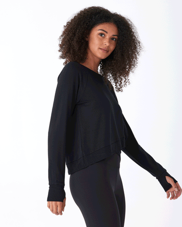 Halle Feather Fleece Crossover Hem Top Threads 4 Thought 