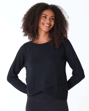 Halle Feather Fleece Crossover Hem Top Threads 4 Thought 