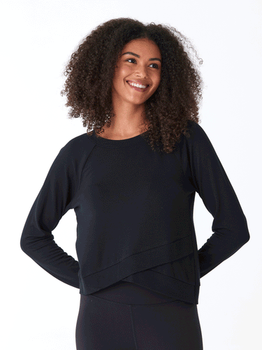 Halle Feather Fleece Crossover Hem Top Threads 4 Thought 