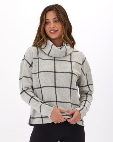 Loren Prairie Plaid Knit Fleece Cowl Neck Top Threads 4 Thought 