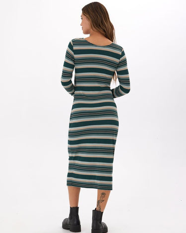 Mira Yukon Stripe Feather Rib 2-Way Twist Long Sleeve Midi Dress Threads 4 Thought 