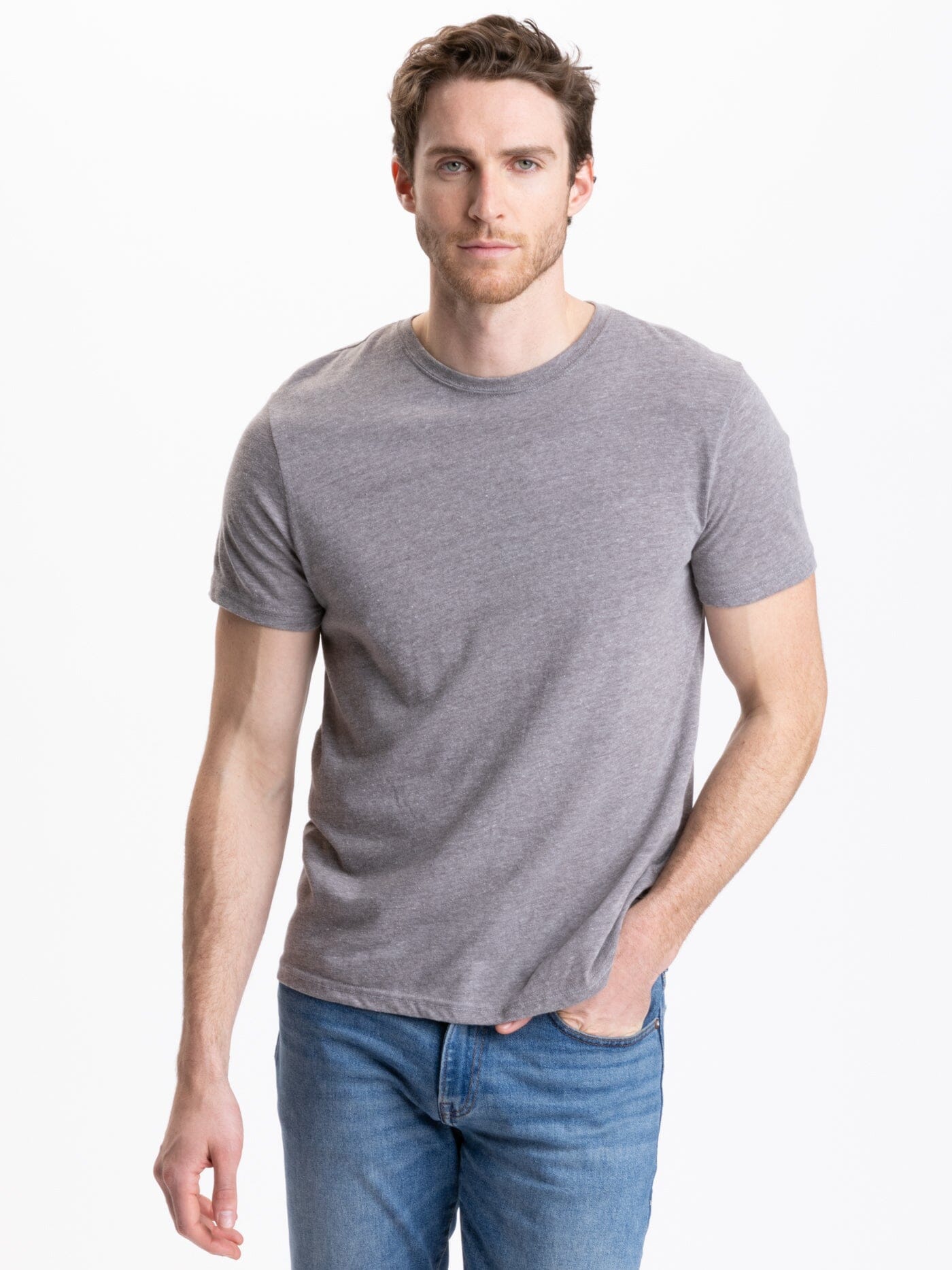 Heather Thought Grey – 4 Threads Tee Neck Crew in Triblend