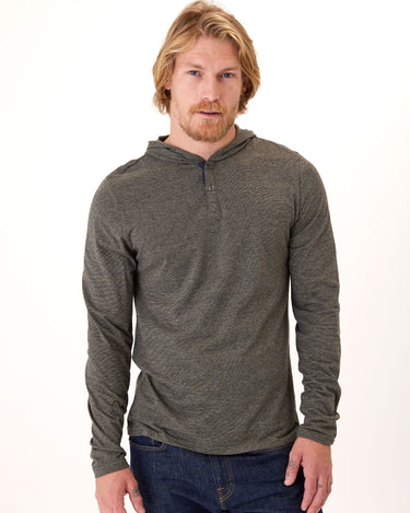 Black Fleck Triblend Henley Hoodie Mens Outerwear Sweatshirt Threads 4 Thought 