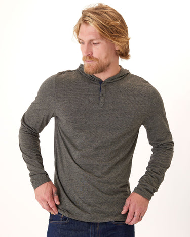 Black Fleck Triblend Henley Hoodie Mens Outerwear Sweatshirt Threads 4 Thought 