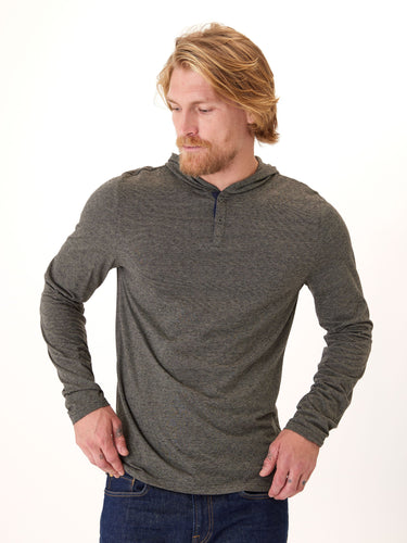 Black Fleck Triblend Henley Hoodie Mens Outerwear Sweatshirt Threads 4 Thought 