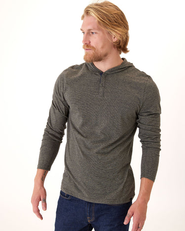 Black Fleck Triblend Henley Hoodie Mens Outerwear Sweatshirt Threads 4 Thought 