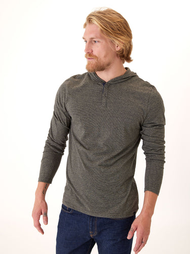 Black Fleck Triblend Henley Hoodie Mens Outerwear Sweatshirt Threads 4 Thought 