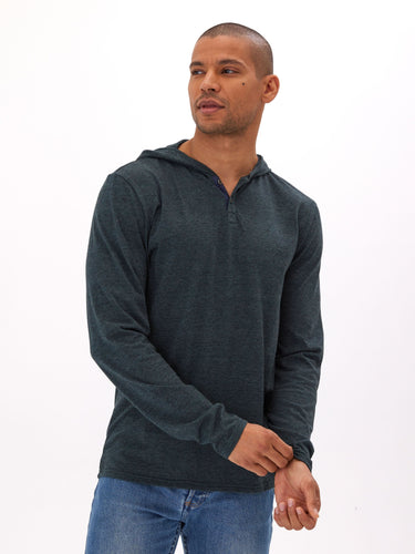 Black Fleck Triblend Henley Hoodie Mens Tops Tshirt Long Henley Threads 4 Thought 