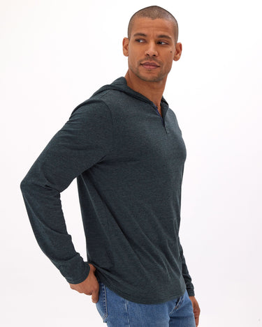 Black Fleck Triblend Henley Hoodie Mens Tops Tshirt Long Henley Threads 4 Thought 