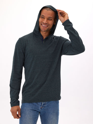 Black Fleck Triblend Henley Hoodie Mens Tops Tshirt Long Henley Threads 4 Thought 