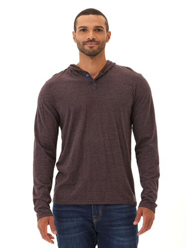 Black Fleck Triblend Henley Hoodie Mens Tops Tshirt Long Henley Threads 4 Thought 