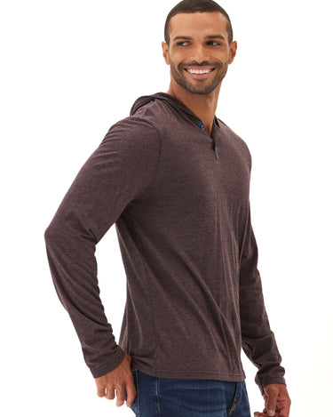 Black Fleck Triblend Henley Hoodie Mens Tops Tshirt Long Henley Threads 4 Thought 