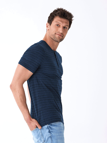 Dirt Road Stripe Henley Mens Tops Tshirt Short Threads 4 Thought 