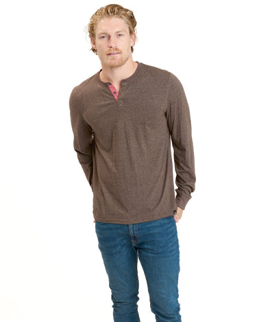 Long Sleeve Triblend 2-Button Henley Mens Tops Tshirt Long Threads 4 Thought 