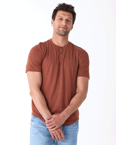 Stripe Triblend Jersey Short Sleeve Henley Mens Tops Tshirt Short Threads 4 Thought 