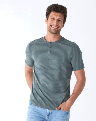 Stripe Triblend Jersey Short Sleeve Henley Mens Tops Tshirt Short Threads 4 Thought 