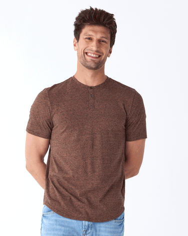 Black Fleck Triblend Henley Mens Tops Tshirt Short Threads 4 Thought 