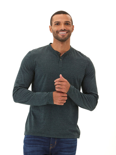 Braeden Black Fleck LS Triblend Henley Mens Tops Tshirt Long Henley Threads 4 Thought 