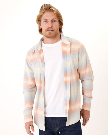 Mika Yarn Dye Stripe Triblend Terry Button-Down Shirt Mens Outerwear Sweatshirt Threads 4 Thought 