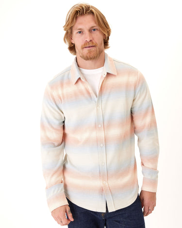 Mika Yarn Dye Stripe Triblend Terry Button-Down Shirt Mens Outerwear Sweatshirt Threads 4 Thought 