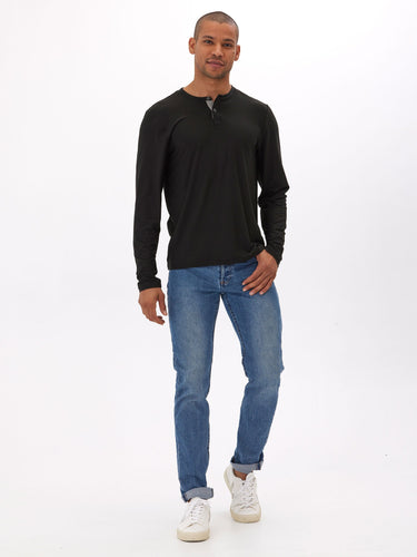 Frederick Luxe Jersey Long Sleeve Henley Mens Tops Tshirt Long Threads 4 Thought 