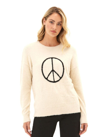 Fuzzy Knit Peace Graphic Pullover Womens Outerwear Sweater Threads 4 Thought 