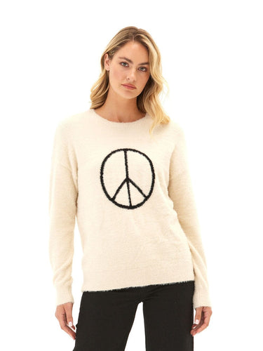 Fuzzy Knit Peace Graphic Pullover Womens Outerwear Sweater Threads 4 Thought 