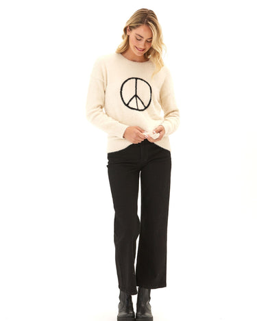 Fuzzy Knit Peace Graphic Pullover Womens Outerwear Sweater Threads 4 Thought 