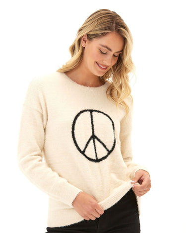 Fuzzy Knit Peace Graphic Pullover Womens Outerwear Sweater Threads 4 Thought 