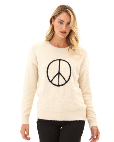 Fuzzy Knit Peace Graphic Pullover Womens Outerwear Sweater Threads 4 Thought 