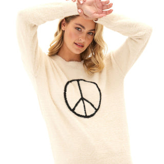 Fuzzy Knit Peace Graphic Pullover Womens Outerwear Sweater Threads 4 Thought 