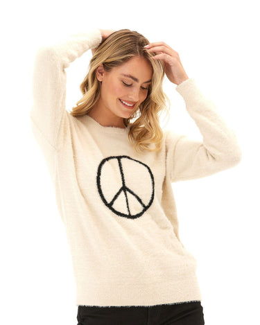 Fuzzy Knit Peace Graphic Pullover Womens Outerwear Sweater Threads 4 Thought 