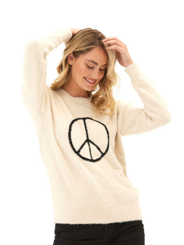 Fuzzy Knit Peace Graphic Pullover Womens Outerwear Sweater Threads 4 Thought 