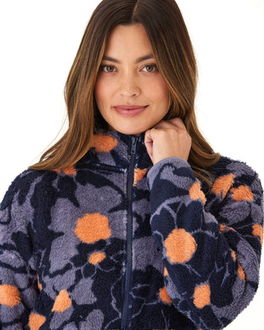 Josephine Abstract Bloom Print Sherpa 1/2-Zip Womens Outerwear Jacket Threads 4 Thought 