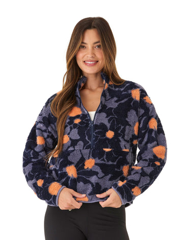 Josephine Abstract Bloom Print Sherpa 1/2-Zip Womens Outerwear Jacket Threads 4 Thought 