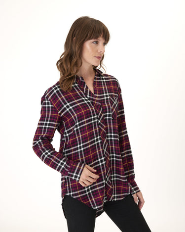 Marlow Woven Button-Up Plaid Shirt Womens Tops Long Threads 4 Thought 