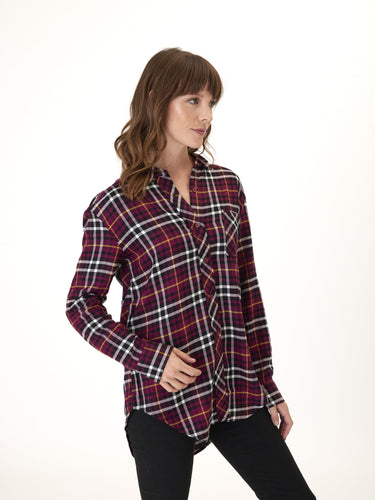 Marlow Woven Button-Up Plaid Shirt Womens Tops Long Threads 4 Thought 