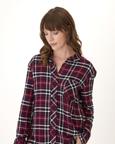 Marlow Woven Button-Up Plaid Shirt Womens Tops Long Threads 4 Thought 