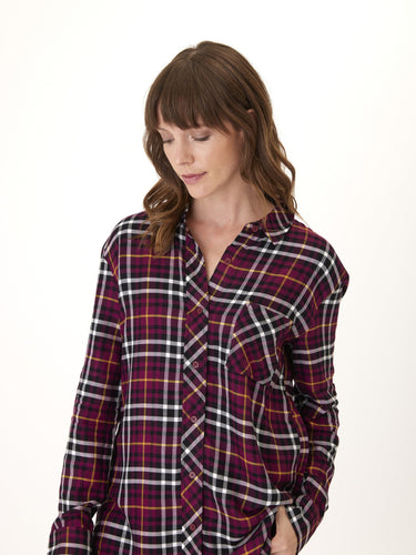 Marlow Woven Button-Up Plaid Shirt Womens Tops Long Threads 4 Thought 