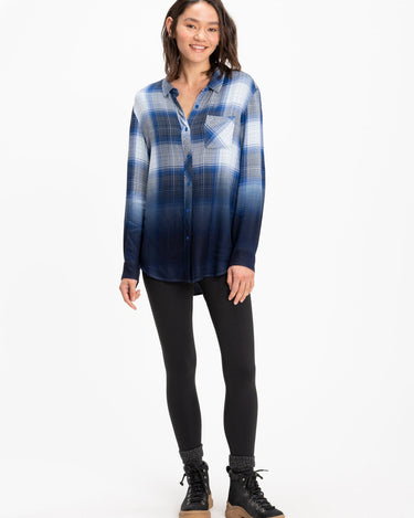 Marlow Woven Button-Up Plaid Shirt Womens Tops Long Threads 4 Thought 