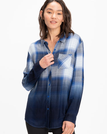 Marlow Woven Button-Up Plaid Shirt Womens Tops Long Threads 4 Thought 