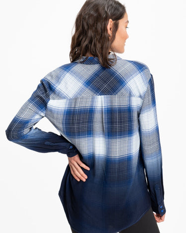 Marlow Woven Button-Up Plaid Shirt Womens Tops Long Threads 4 Thought 