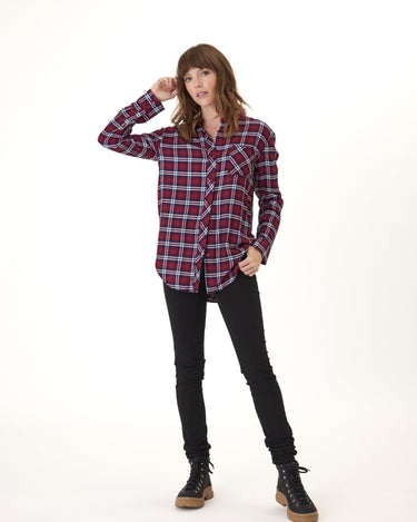 Marlow Woven Button-Up Plaid Shirt Womens Tops Long Threads 4 Thought 