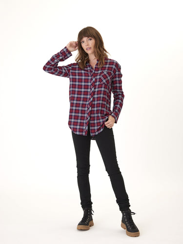 Marlow Woven Button-Up Plaid Shirt Womens Tops Long Threads 4 Thought 