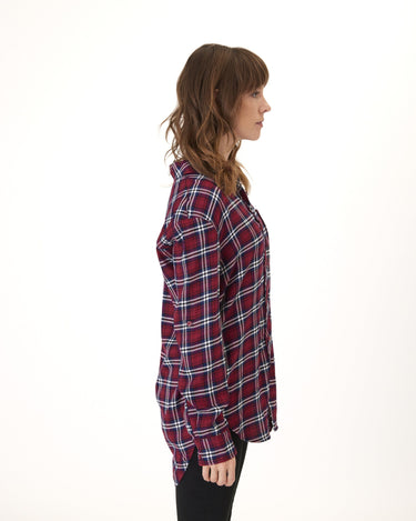 Marlow Woven Button-Up Plaid Shirt Womens Tops Long Threads 4 Thought 