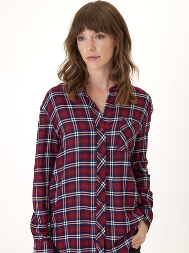 Marlow Woven Button-Up Plaid Shirt Womens Tops Long Threads 4 Thought 