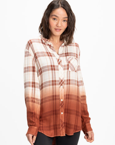 Marlow Woven Button-Up Plaid Shirt Womens Tops Long Threads 4 Thought 